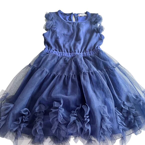 Crewcuts by J.Crew Navy Tulle Ruffle Flower Dress Girls Size 4 - Picture 1 of 8